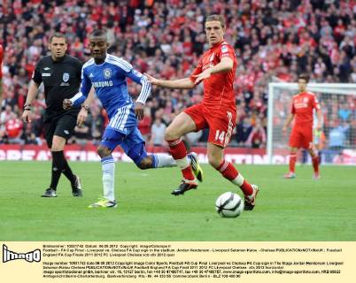 Football - FA Cup Final - Liverpool vs. Chelsea FA Cup sign in the stadium. Jordan Henderson - Liverpool Salomon Kalou - Chelsea