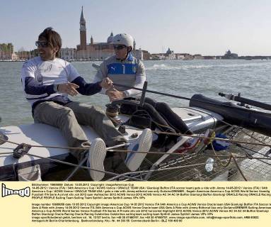 14-05-2012 Venice (ITA) 34th America s Cup ACWS Venice ORACLE TEAM USA Gianluigi Buffon (ITA soccer team) gets a ride with Jimmy 14-05-2012 Venice (ITA) 34th America s Cup ACWS Venice ORACLE TEAM USA gets a ride with Jimmy editorial use only GuilainxGRENIER