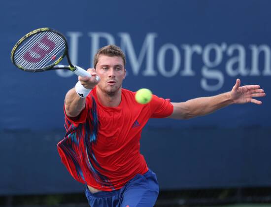 US Open 2012, USTA Billie Jean King National Tennis Center, Flushing Meadows, New York, ITF Grand Slam Tennis Tournament . Daniel Brands (GER), Aktion,Einzelbild,Halbkörper,Querformat,