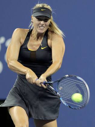 Maria Sharapova of Russia hits a backhand in her second round match at the 2012 U.S. Open Tennis Championships in Arthur Ashe Stadium at the Billie Jean King National Tennis Center in New York City on August 29, 2012.  NYP20120829128