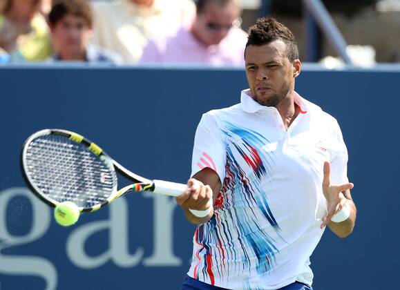 US Open 2012, USTA Billie Jean King National Tennis Center, Flushing Meadows, New York, ITF Grand Slam Tennis Tournament . Jo-Wilfried Tsonga (FRA) Aktion, Einzelbild, , Querformat,
