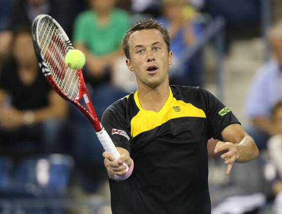US Open 2012, USTA Billie Jean King National Tennis Center, Flushing Meadows, New York, ITF Grand Slam Tennis Tournament , Philipp Kohlschreiber (GER), Aktion, Einzelbild, Halbkörper,Querformat,