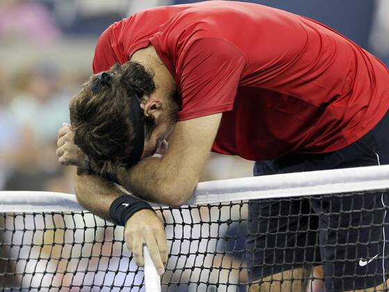 Juan Martin Del Potro of Argentina reacts on day 11 in Arthur Ashe Stadium at the BillieJeanKing National Tennis Center in New York City on September 6, 2012.  NYP20120906146
