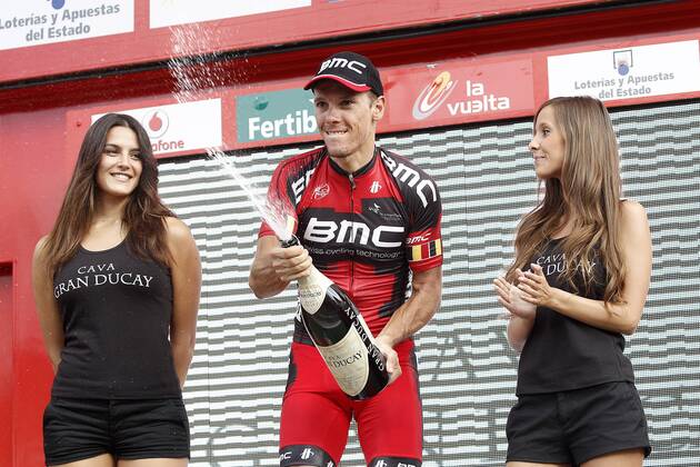Philippe Gilbert celebrates the victory in the stage of La Vuelta 2012 beetwen Penafiel-La Lastrilla.September 7,2012.  (201209075379)