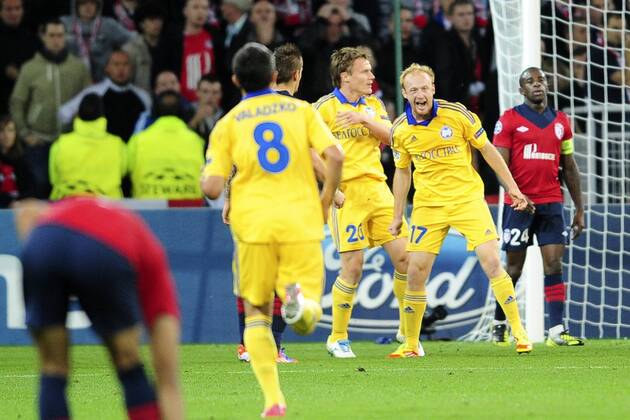 joie des joueurs du Bate Borisov apres le but de Vitali Rodionov FOOTBALL : Losc Lille vs Fc Bate Borisov xJBAutissierx 