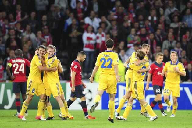 joie des joueurs du Bate Borisov apres le but de Edgar Olekhnovich (Borisov) FOOTBALL : Losc Lille vs Fc Bate Borisov xJBAutissierx 
