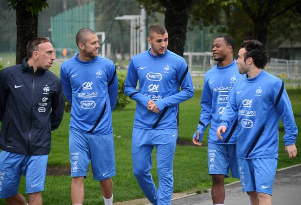 Karim BENZEMA (fra) - Jeremy MENEZ (fra) - Patrice EVRA (fra) - Franck RIBERY (fra) - Mathieu VALBUENA (fra) FOOTBALL : Equipe de France - 10 10 2012 AnthonyBIBARD FEP Panoramic