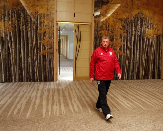England s Roy Hodgson enters for his press conference..England Training - London Colney- 11 10 12 - Picture David Klein Sportimage EDITORIAL USE ONLY. No use with unauthorised audio, video, data, fixture lists, club league logos or live services. Online in-match use limited to 120 images, no video emulation. No use in betting, games or single club league player publications.
