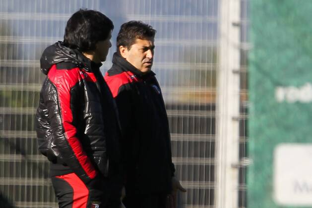 Manuel Casaca, Football Director and (L)Jose Peseiro (R)coach of SC Braga (Sporting) during the training session before the UEFA Champions League, Group H, match in Braga.