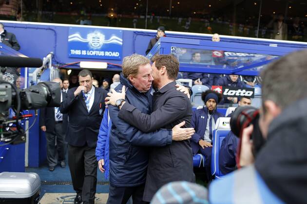 QPR s Harry Redknapp greets Tottenham s Andre Villas-Boas before kick-off.. QPR (Queens Park Rangers) - Tottenham Hotspur - Barclays Premier League - Loftus Road, London- 12 01 13 - EDITORIAL USE ONLY. No use with unauthorised audio, video, data, fixture lists, club league logos or live services. Online in-match use limited to 120 images, no video emulation. No use in betting, games or single club league player publications.
