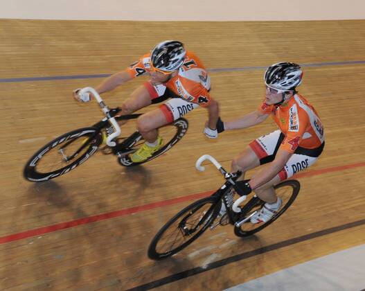 Radsport, 102. Berliner Sechstagerennen 2013, Team 14, v. l. Kersten Thiele und Henning Bommel (beide Deutschland), 24.01. 2013,
