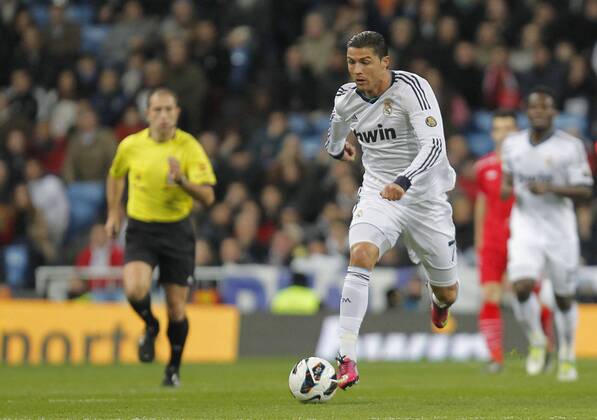 Madrid 09 02 2013. Football match between Real Madrid FC and FC Sevilla corresponding to the 23th day of the Spanish League, held at the Santiago Bernabeu stadium, in Madrid 02 09 2013. Cristiano Ronaldo
