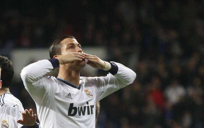 Madrid 09 02 2013. Football match between Real Madrid FC and FC Sevilla corresponding to the 23th day of the Spanish League, held at the Santiago Bernabeu stadium, in Madrid 02 09 2013. Cristiano Ronaldo celebrate after scoring