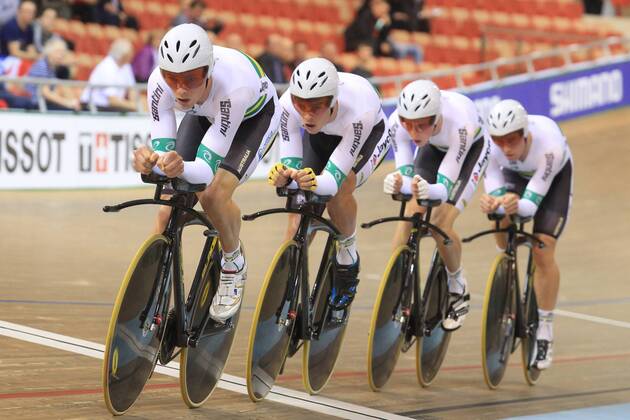 Equipe Australie : Alexander Morgan - Glenn O Shea - Alexander Edmondson - Michael Hepburn (AUS) CYCLISME : Championnats du Monde sur Piste - Minsk - 20 02 2013 PatrickPichon Panoramic 