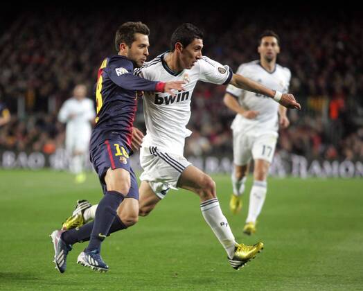 Copa del Rey. FC Barcelona vs Real Madrid. Angel Di Maria and Jordi Alba.