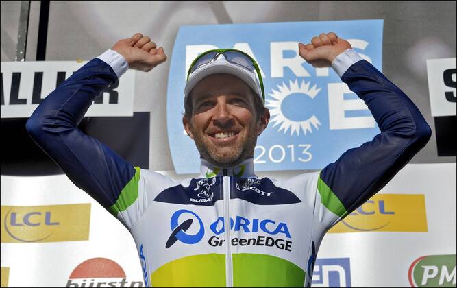 ALBASINI Michael (SUI) of Orica Greenedge Podium : Paris - Nizza 2013 - Brioude Saint Vallier - 4. Etappe - 07 03 2013 PhotoNews Panoramic 