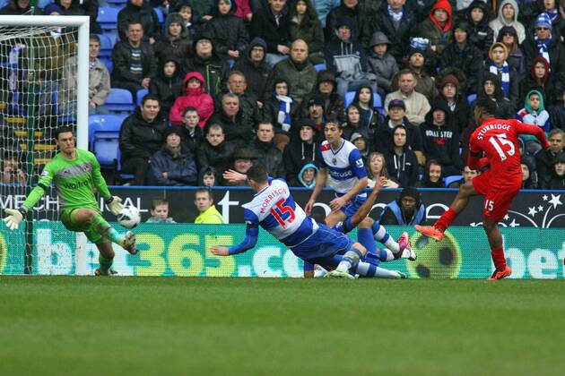 Football - 2012 2013 Premier League - Reading vs. Liverpool Daniel Sturridge of Liverpool has a shot well saved by Readings Alex McCarthy at the Madejski Stadium Reading 