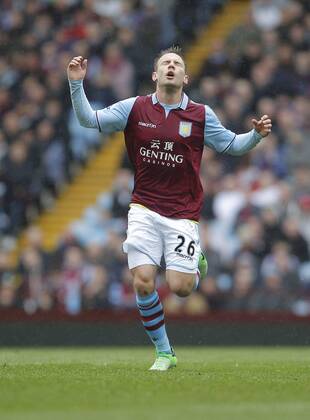 Andreas Weimann of Aston Villa reacts after a chance went begging - Aston Villa vs FC Fulham - Barclays Premiership - Villa Park Birmingham - Season 12 13 - 13 4 13. EDITORIAL USE ONLY. No use with unauthorised audio, video, data, fixture lists, club league logos or live services. Online in-match use limited to 120 images, no video emulation. No use in betting, games or single club league player publications.