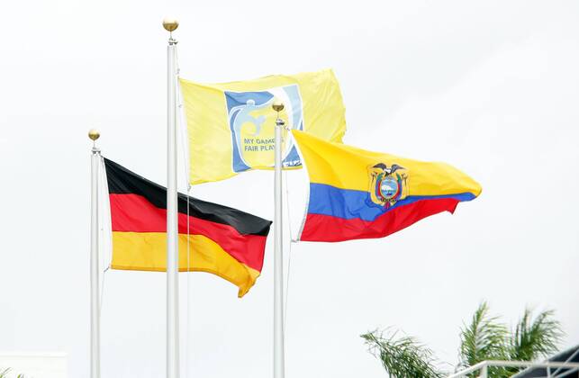 Fahnen der FIFA und beider Teams - Länderspiel Deutschland vs. Ecuador
