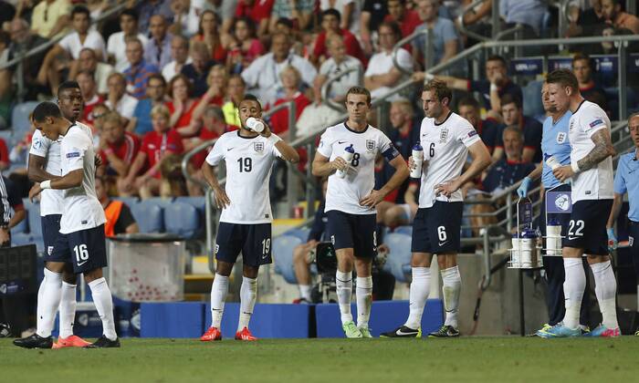 England s Jordan Henderson looks on dejected at the final whistle - England U21 vs Norway U21 - UEFA U21 Championship 2013 - Ha Moshava Stadium - Petah Tikva - Israel - 08 06 2013 - Pic David Klein Sportimage EDITORIAL USE ONLY. No use with unauthorised audio, video, data, fixture lists, club league logos or live services. Online in-match use limited to 120 images, no video emulation. No use in betting, games or single club league player publications.