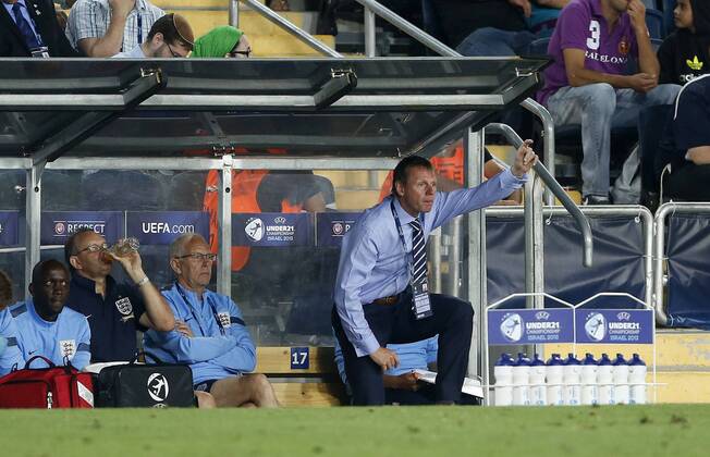 England s Stuart Pearce looks on - Israel U21 vs England U21 - UEFA U21 Championship 2013 - Teddy Stadium - Jerusalem - Israel - 11 06 2013 - Pic David Klein Sportimage EDITORIAL USE ONLY. No use with unauthorised audio, video, data, fixture lists, club league logos or live services. Online in-match use limited to 120 images, no video emulation. No use in betting, games or single club league player publications.