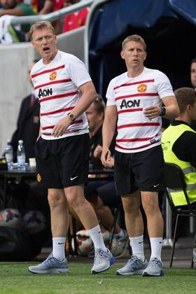 David Moyes, manager of Manchester United watches on alongside assistant Steve Round - AIK Stockholm vs. Manchester United - Friendly - Friends Arena, Stockholm - Sweden - 06 08 2013 Pic Philip Oldham Sportimage EDITORIAL USE ONLY. No use with unauthorised audio, video, data, fixture lists, club league logos or live services. Online in-match use limited to 120 images, no video emulation. No use in betting, games or single club league player publications.