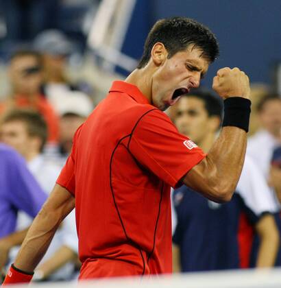 Novak Djokovic of Serbia celebrates in round one action at the U.S. Open Championship held at the USTA BillieJeanKing National Tennis Center on August 27, 2013 in New York City.  NYP20130827326