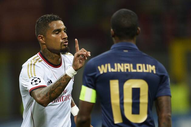 Esultanza dopo il gol di Kevin Prince Boateng Milan 1-0 Goal celebration Milano 28-08-2013 Stadio Giuseppe Meazza Football Calcio Champions League Play-Offs AC Milan - Psv Eindhoven andreaxstaccioli