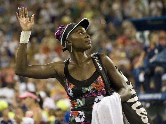 August 28, 2013: Venus Williams waves to fans after loosing to Jie Zheng of China in the second round during the US Open Tennis Championships at the Billie Jean King National Tennis Center in Flushing, New York. TENNIS: AUG 28 US Open Icon20140782 EDITORIAL USE ONLY