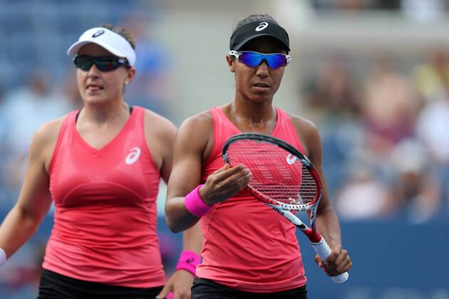 TENNIS - WTA, US Open 2013 NEW YORK CITY,NEW YORK,USA,31.AUG.13 - TENNIS - WTA Tennis Damen Tour, US Open 2013, Grand Slam, Flushing Meadows, Doppel. Bild zeigt Abigail Spears und Raquel Kops Jones (USA).