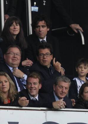 Tottenham Hotspur v Norwich City . . London, UK . . 14.09.2013 Comedians Stephen Mangan, Michael McIntyre and England manager Roy Hodgson in the crowd.