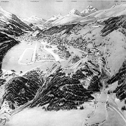 Where the Olympic Winter games will take place: St Moritz, Switzerland. Showing the Cresta and Bobsleigh Runs (Starting together, in the right foreground) 21 January 1928 Â  UnitedArchives01026495