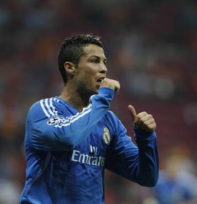 Champions League match played between Real Madrid and Galatasaray Istanbul. In this picture, Cristiano Ronaldo celebrates a goal for Real Madrid. xBEATRIZxGUZMANx