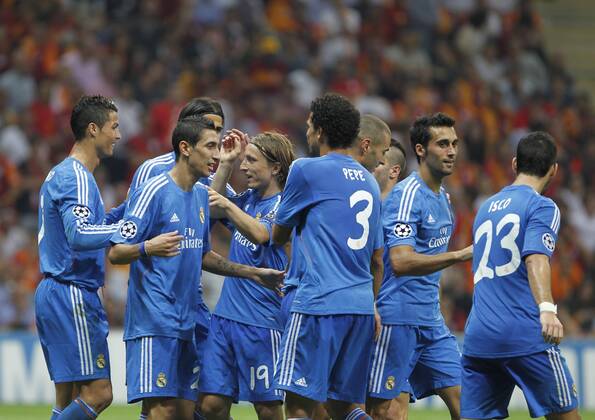 Champions League match played between Real Madrid and Galatasaray Istanbul. In this picture, Cristiano Ronaldo, Angel di Maria, Pepe, xBEATRIZxGUZMANx