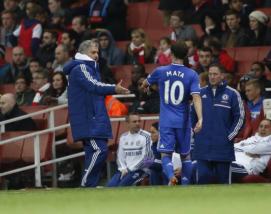 Chelsea manager Jose Mourinho shakes hands with Chelsea s Juan Mata Arsenal v Chelsea - Capital One Cup Fourth Round - The Emirates - London - England -29 10 2013 - Pic David Klein Sportimage EDITORIAL USE ONLY. No use with unauthorised audio, video, data, fixture lists, club league logos or live services. Online in-match use limited to 120 images, no video emulation. No use in betting, games or single club league player publications.