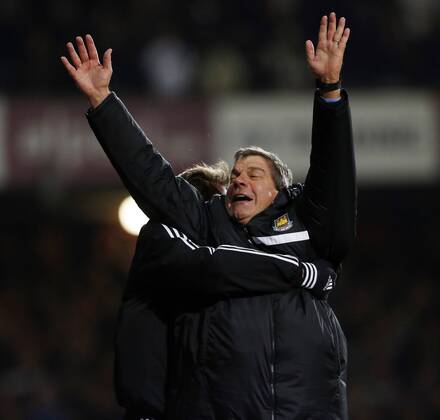 West Ham s Sam Allardyce celebrates his sides second goal West Ham United v FC Fulham - Premier League - Upton Park - London - 30 11 2013 - EDITORIAL USE ONLY. No use with unauthorised audio, video, data, fixture lists, club league logos or live services. Online in-match use limited to 120 images, no video emulation. No use in betting, games or single club league player publications.