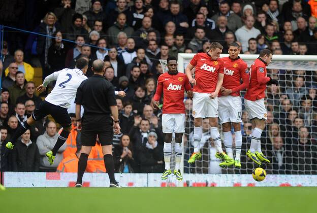 Football - 2013 2014 Premier League - Tottenham Hotspur vs. Manchester United (ManU) Tottenham s Kyle Walker - scores from a free kick under the United wall at White Hart Lane.