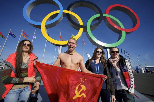 Feb. 7, 2014 - Sochi, Russia - Fans and athletes celebrate together at the opening ceremonies at the 2014 Winter Olympics in Sochi. Opening Ceremony - Sochi 2014  - ZUMAony