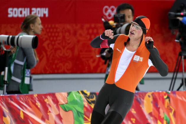 OLYMPIA - Olympische Spiele 2014 SOTSCHI,RUSSLAND,08.FEB.14 - DIVERS, OLYMPIA, EISSCHNELLLAUF - Olympische Winterspiele Sotschi 2014, 5000m der Herren. Bild zeigt den Jubel von Sven Kramer (NED). 