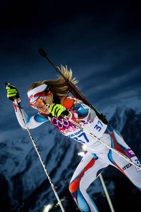 Sotschi , 090214 , Biathlon- und Langlaufzentrum Laura , 7,5-Kilometer-Sprint der Frauen im Bild: Eva Puskarcikova (Tschechien)