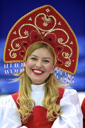 Feb. 10, 2014 - Sochi, Russia - A Russian fan wears a colorful outfit to the Men s 1500 Speed Skating finals at the 2014 Winter Olympics in Sochi. Men s Speed Skating - Sochi 2014 - ZUMAw10