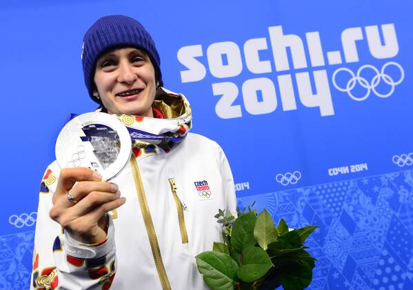 Second placed Czech speedskater Martina Sablikova poses with her medal at the 2014 Winter Olympics in Sochi, Russia, February 10, 2014. (CTKxPhoto RomanxVondrous) CTKPhotoP201402100990701 