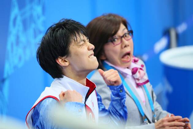 (L-R) Yuzuru Hanyu, Yoshiko Kobayashi (JPN), FEBRUARY 13, 2014 - Figure Skating : Men s Short Program at ICEBERG Skating Palace during the Sochi 2014 Olympic Winter Games in Sochi, Russia. Noxthirdxpartyxsales  ( umqa009449)