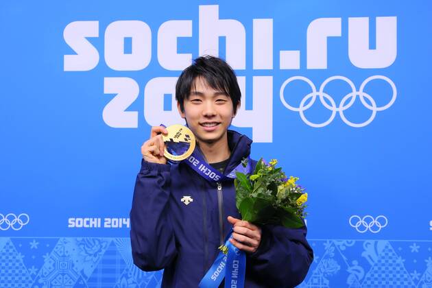 Yuzuru Hanyu (JPN), FEBRUARY 15, 2014 - Figure Skating : Siegerehrung at Olympic Medals Plaza during the Sochi 2014 Olympic Winter Games in Sochi, Russia. NOxTHIRDxPARTYxSALES.  ( umqa009552)