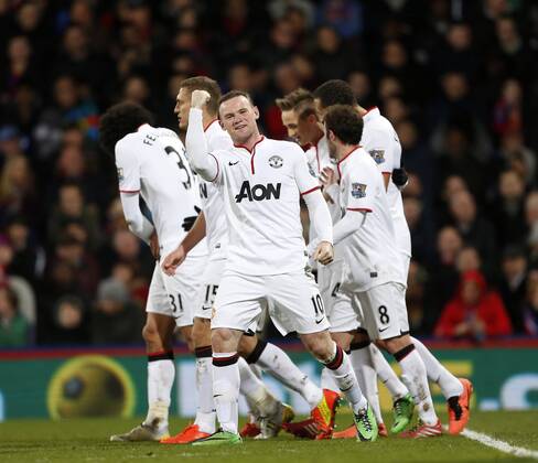 Manchester United s Wayne Rooney celebrates scoring his sides second goal Crystal Palace vs Manchester United - Premier League - Selhurst Park - London - England - 22 02 2014 - Pic David Klein Sportimage EDITORIAL USE ONLY. No use with unauthorised audio, video, data, fixture lists, club league logos or live services. Online in-match use limited to 120 images, no video emulation. No use in betting, games or single club league player publications.