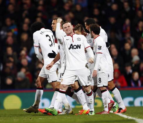 Manchester United s Wayne Rooney celebrates scoring his sides second goal Crystal Palace vs Manchester United - Premier League - Selhurst Park - London - England - 22 02 2014 - Pic David Klein Sportimage EDITORIAL USE ONLY. No use with unauthorised audio, video, data, fixture lists, club league logos or live services. Online in-match use limited to 120 images, no video emulation. No use in betting, games or single club league player publications.