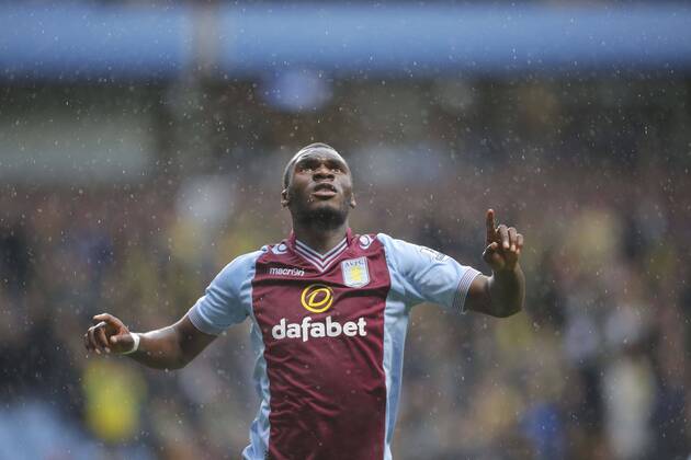 Christian Benteke of Aston Villa celebrates scoring the first goal of the game for his side -Footballl - Barclays Premier League - Aston Villa vs Norwich City - Villa Park Birmingham - Season 2013 14 - 2nd March 2014 EDITORIAL USE ONLY. No use with unauthorised audio, video, data, fixture lists, club league logos or live services. Online in-match use limited to 120 images, no video emulation. No use in betting, games or single club league player publications.