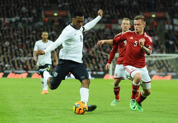 Football - 2014 International Friendly - England vs. Denmark England s Daniel Sturridge at Wembley. Denmark s Peter Ankersen COLORSPORT ANDREW COWIE 