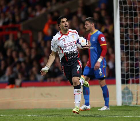 Liverpool s Luis Suarez celebrates scoring his sides third goal Crystal Palace vs FC Liverpool - Barclays Premier League - Selhurst Park - London - UK - 05 05 2014 - EDITORIAL USE ONLY. No use with unauthorised audio, video, data, fixture lists, club league logos or live services. Online in-match use limited to 120 images, no video emulation. No use in betting, games or single club league player publications.