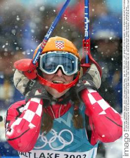 Feb. 20, 2002 - U.S. - KRT SPORTS STORY SLUGGED: OLY-ALPINE-SLALOM KRT PHOTOGRAPH BY RON JENKINS FORT WORTH STAR-TELEGRAM (DALLAS OUT) (February 20) PARK CITY, UT-- Croatia s Janica Kostelic reacts after seeing her time on the clock placing her first in the women s slalom in Deer Valley, Utah, Wednesday, Feb. 20, 2002 at the Salt Lake City Olympics. (FT) NC KD BL 2002 (Vert) (lde) News Archive - Feb. 20, 2002 - ZUMAm67